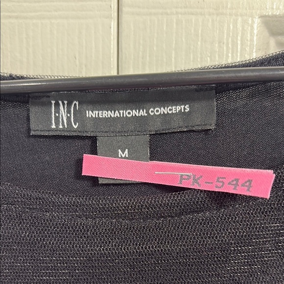 INC International Concepts Black Embellished Blouse with Sheer Sleeves - Picture 5 of 9